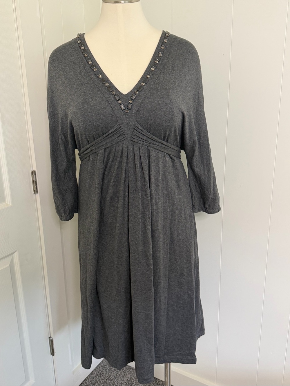 Embellished V-Neck Charcoal dress Dress
